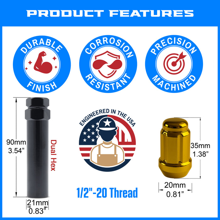 Spline Drive Tuner Lug Nuts 1/2" Gold
