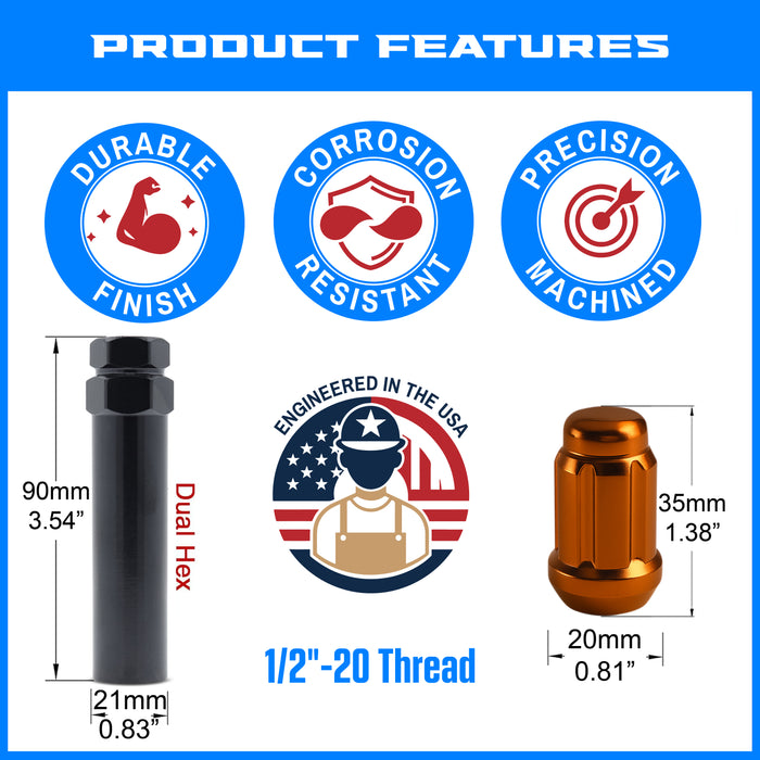 Spline Drive Tuner Lug Nuts 1/2" Orange