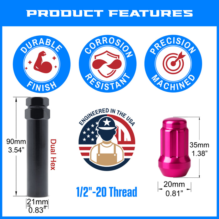 Spline Drive Tuner Lug Nuts 1/2" Pink