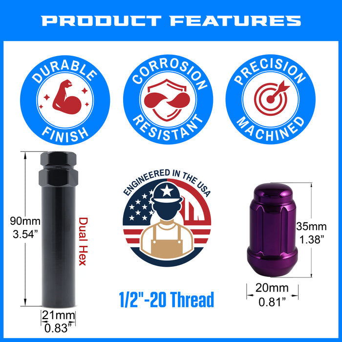 Spline Drive Tuner Lug Nuts 1/2" Purple