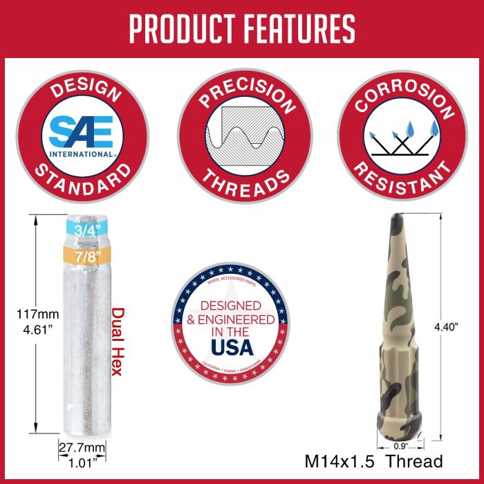 Spline Spike Lug Nuts 32 Pc Kit 14x1.5 Camo