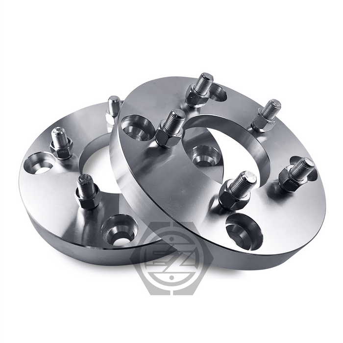 Two billet aluminum Wheel Adapter 4 Lug 156 To 5 Lug 4.5 (Pair) are angled on a white background, with a subtle logo beneath them, ideal for ATV adapters or converting from 4 lug to 5 lug setups.