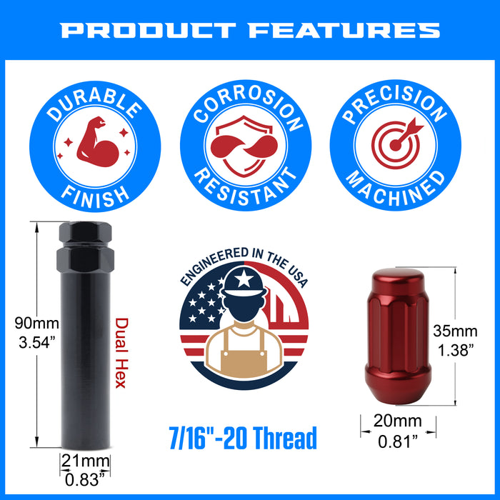 Spline Drive Tuner Lug Nuts 7/16" Red