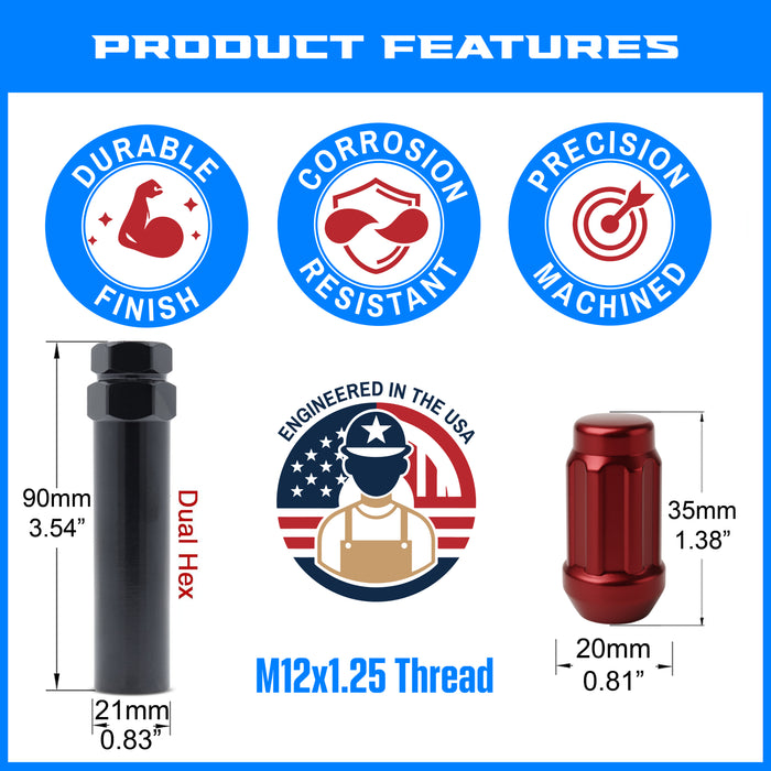 Spline Drive Tuner Lug Nuts 12x1.25 Red