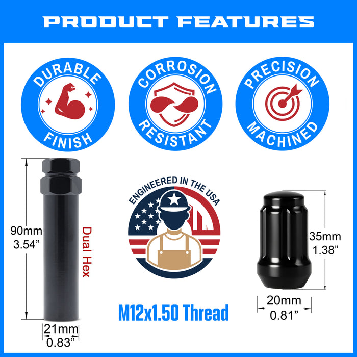 Spline Drive Tuner Lug Nuts 12x1.50 Black