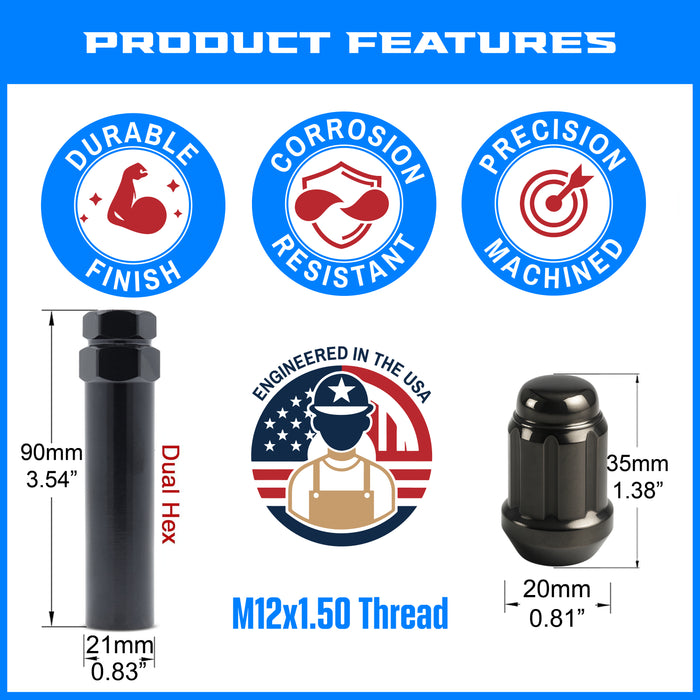 Spline Drive Tuner Lug Nuts 12x1.50 Gunmetal