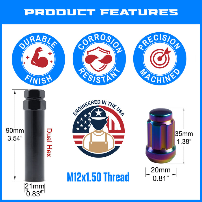 Spline Drive Tuner Lug Nuts 12x1.50 Neochrome