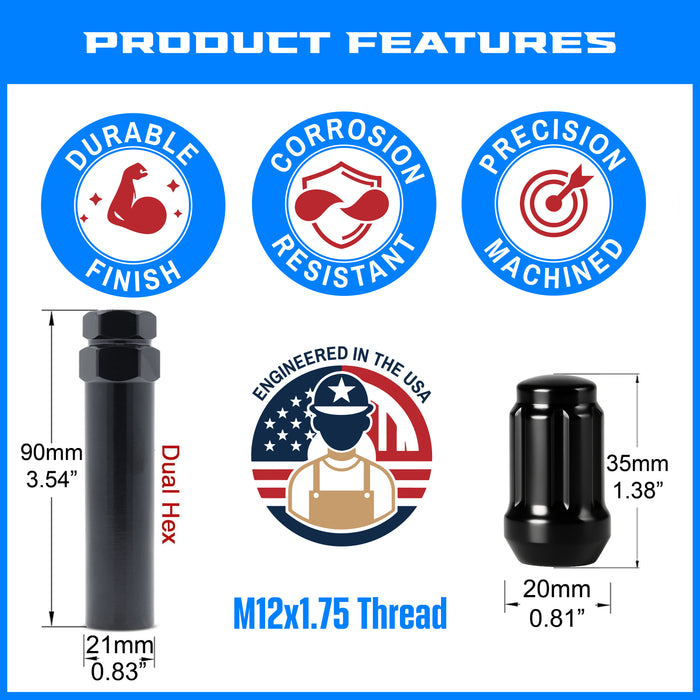 Spline Drive Tuner Lug Nuts 12x1.75 Black