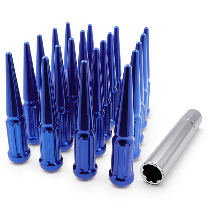 12x1.5 Blue Spline Spike Lug Nuts Bulge Acorn with Key