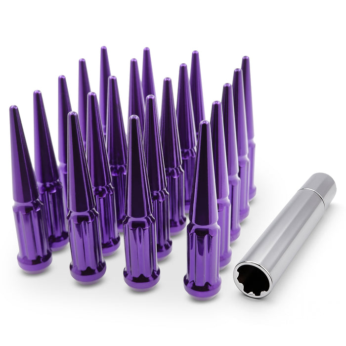 14x1.5 Purple Spline Spike Lug Nuts Bulge Acorn with Key