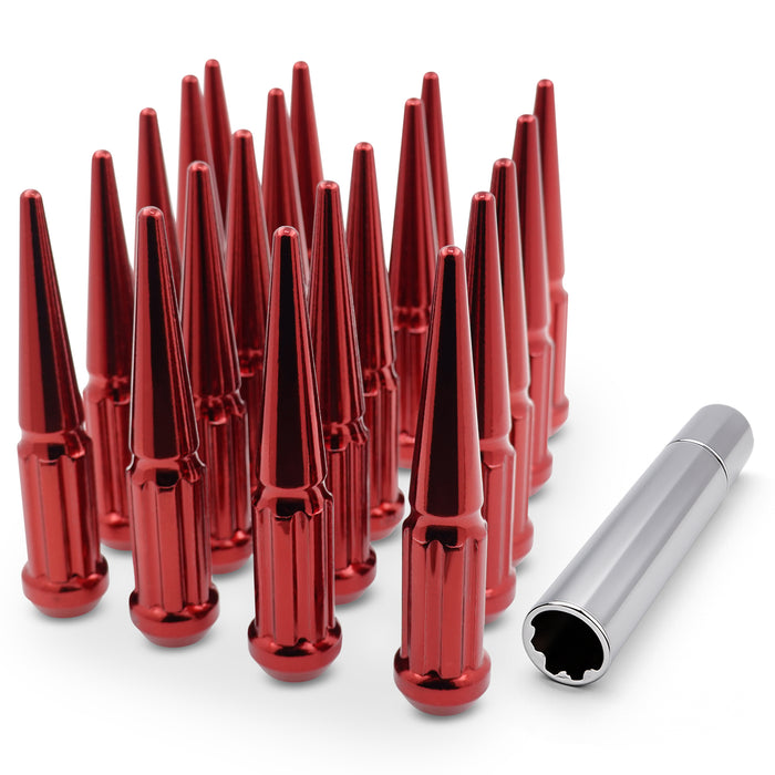 14x1.5 Red Spline Spike Lug Nuts Bulge Acorn with Key
