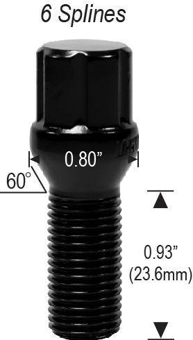 Black Spline Lug Bolt 14x1.50 Thread 24MM Shank