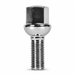 Silver M12x1.5 lug bolt with ball seat, 33 mm shank and hex head.