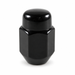 Black 7/16" acorn lug nut with a closed rounded cap and tapered seat.