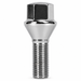 Silver M14x1.5 lug bolt with conical seat, 45 mm shank and hex head.