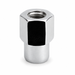 Silver 7/16-20 open-end medium mag lug nut with a hex body, threaded center and cylindrical shank.