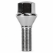 Silver M14x1.5 lug bolt with conical seat, 50 mm shank and hex head.