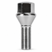 Silver 1/2-inch lug bolt with conical seat, 27 mm shank and hex head.