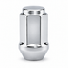 Silver 7/16" bulge acorn lug nut with a shallow closed cap, long hex flats and tapered base.