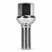Silver M12x1.5 lug bolt with ball seat, 45 mm shank and hex head.