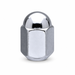 Silver M14x1.5 short dualie acorn lug nut with a rounded closed dome and hex body.