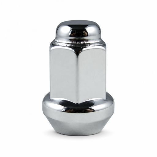 Silver M10x1.25 ATV bulge lug nut with a closed cap and broad tapered seat.