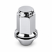 Silver mag lug nut for Toyota alloy wheels on Chevy trucks, with a closed cap, hex body and attached washer.