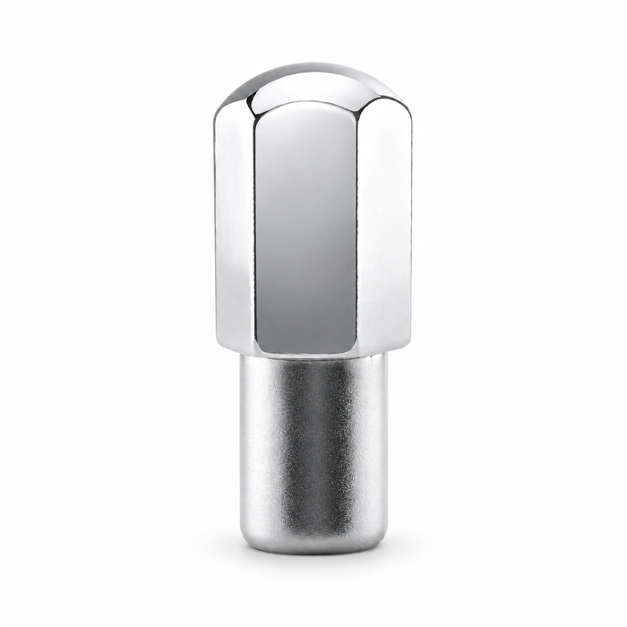 Silver 9/16-inch dome XL duplex mag lug nut with a tall hex body and straight cylindrical shank.