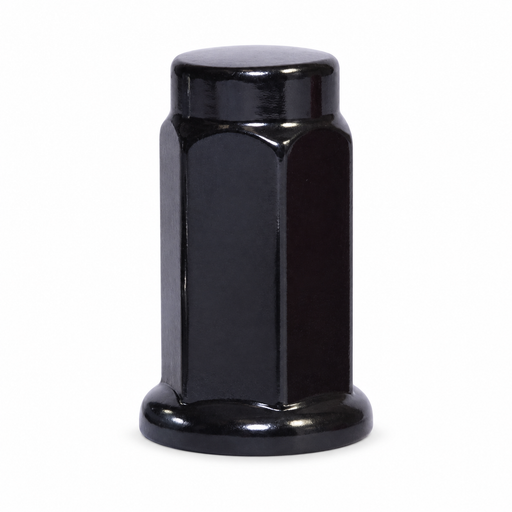 Black M10x1.25 ATV flat-seat lug nut with a closed cap and circular base flange.