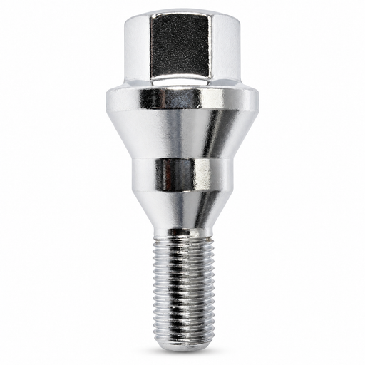 Silver M12x1.25 conical-seat lug bolt for Dodge Dart and Chrysler 200, with a hex head and stepped shoulder.