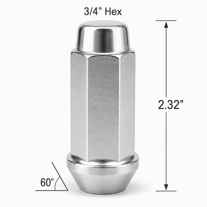 Long Bulge Acorn 14x1.5 Lug Nuts 3/4" Hex