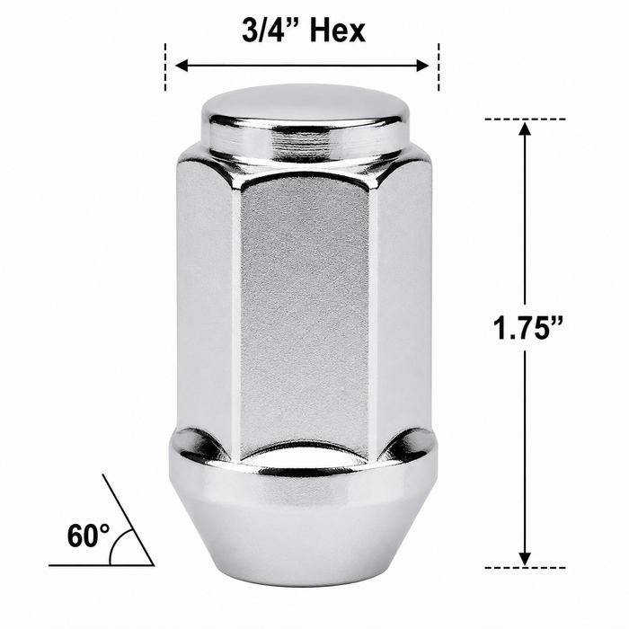 Long Bulge Acorn 1/2" Lug Nuts 3/4" Hex