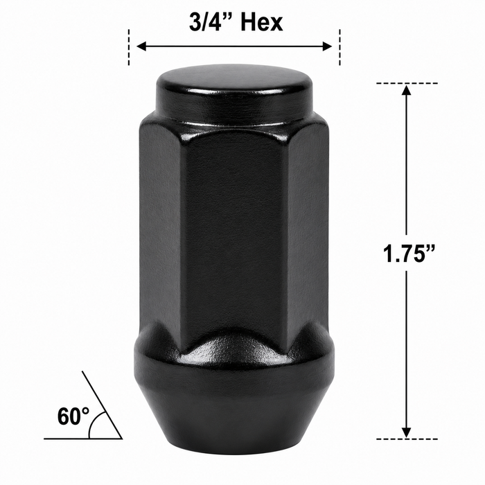 Long Bulge Acorn Lug Nut 9/16" Black 1.75"