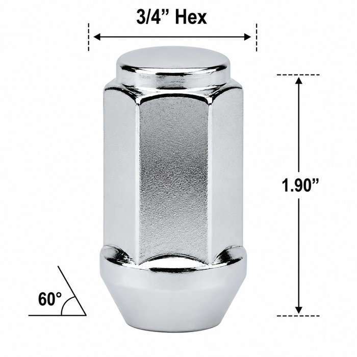 Long Bulge Acorn 12x1.75 Lug Nuts 3/4" Hex