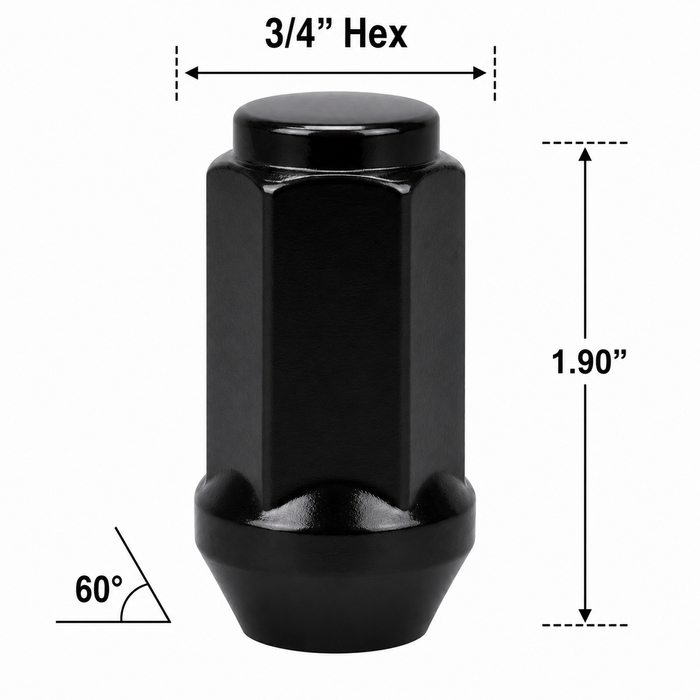 Long Bulge Acorn Lug Nut 9/16" Black 1.9"