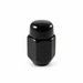 Black M12x1.25 acorn lug nut with a closed rounded cap and tapered seat.