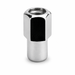 Silver M14x1.5 open-end mag lug nut with visible internal threads and a long cylindrical shank.