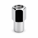 Silver 7/16-20 open-end mag lug nut with visible internal threads and a long cylindrical shank.