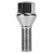 Silver M12x1.25 lug bolt with conical seat, 28 mm shank and 19 mm hex head.