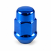 Blue M12x1.5 bulge acorn lug nut with a closed rounded cap and tapered base.