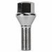 Silver M12x1.25 lug bolt with conical seat, 28 mm shank and hex head.