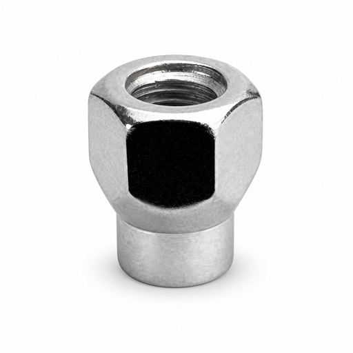 Silver 1/2-20 open-end ET lug nut with visible internal threads and a short cylindrical extension.