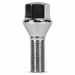 Silver M12x1.5 lug bolt with conical seat, 60 mm shank and hex head.
