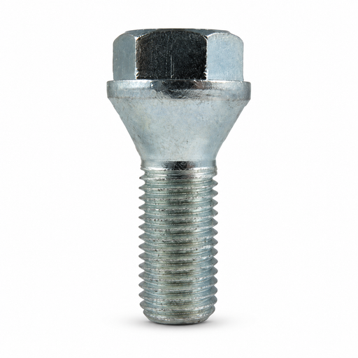 Gray M12x1.25 lug bolt with conical seat, 22 mm shank and short hex head.