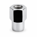 Silver 1/2-20 open-end medium mag lug nut with a hex body, threaded center and cylindrical shank.