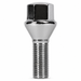 Silver M12x1.5 lug bolt with conical seat, 40 mm shank and hex head.