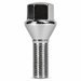 Silver M14x1.25 lug bolt with conical seat, 43 mm shank and hex head.