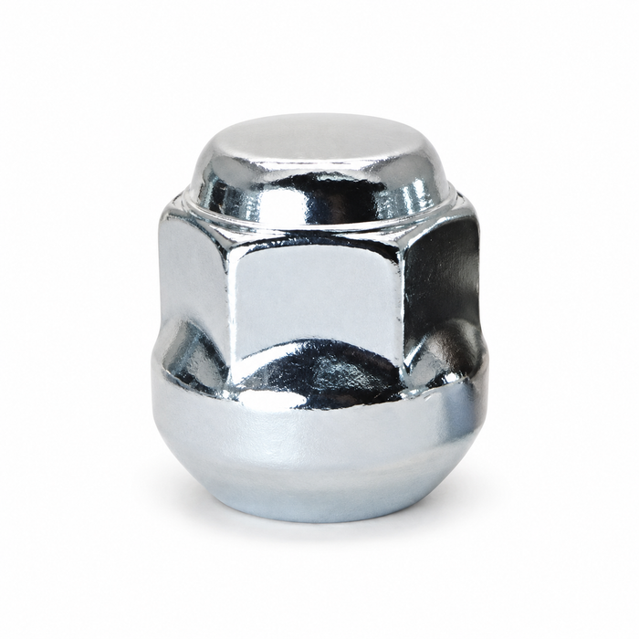 Silver 30 mm lug nut for Honda and Acura with a closed top, hex body and rounded base.