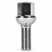 Silver M12x1.5 ball-seat lug bolt for Mercedes with a 39 mm shank and hex head.