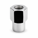 Silver M12x1.25 open-end medium mag lug nut with a hex body, threaded center and cylindrical shank.